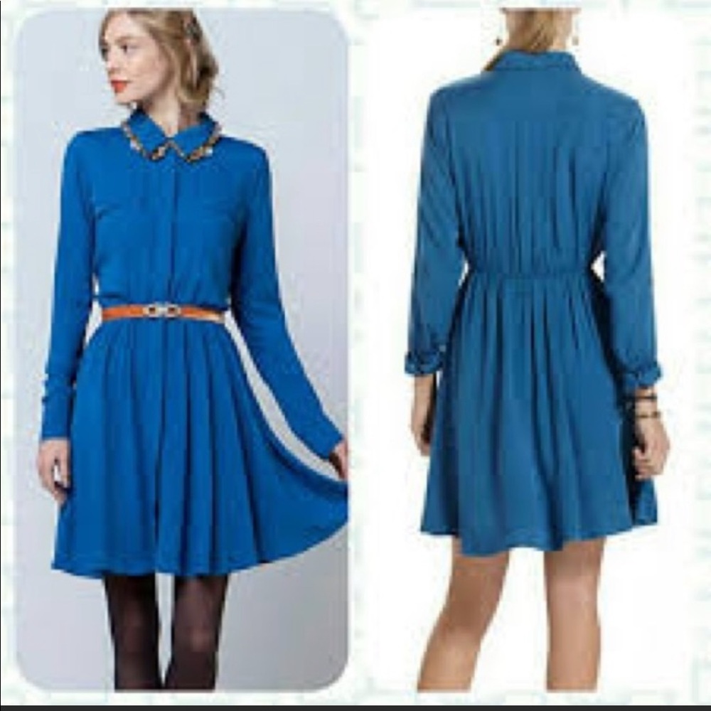 Anthropology Maeve Blue Long Sleeve Shirt Dress